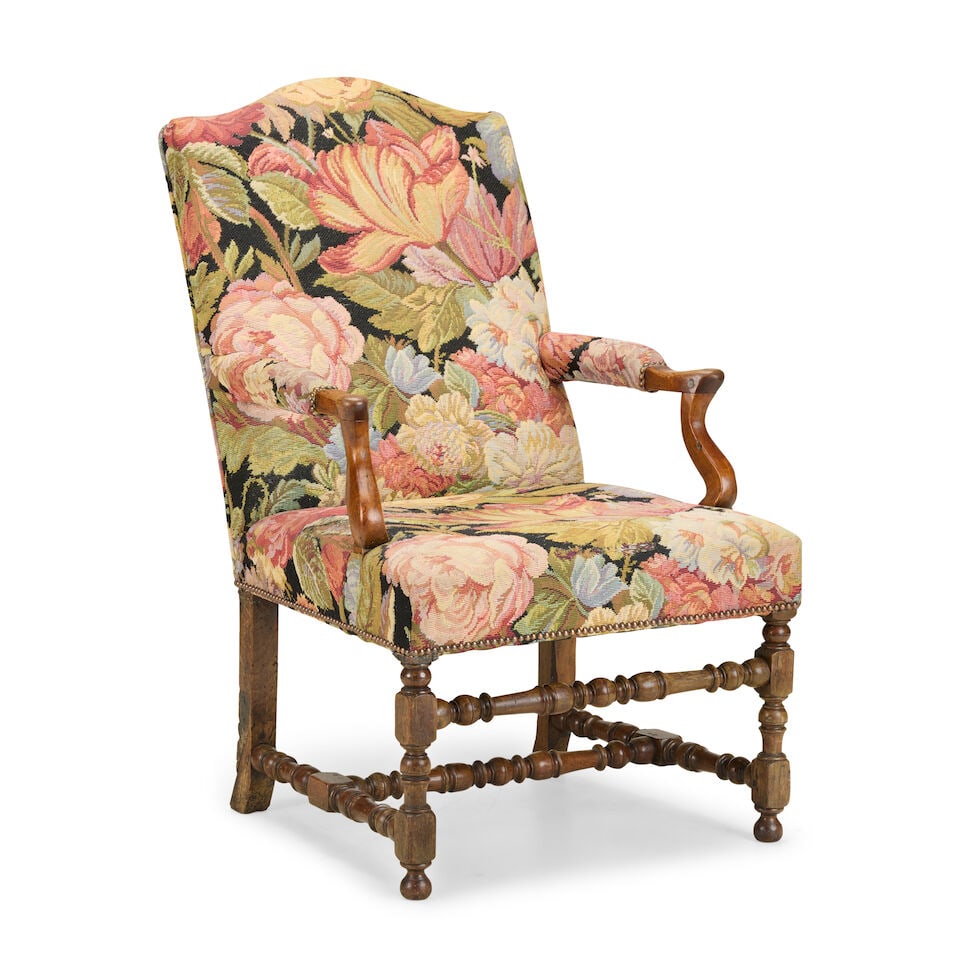 A French walnut framed fauteuilEarly 18th century and later - 2