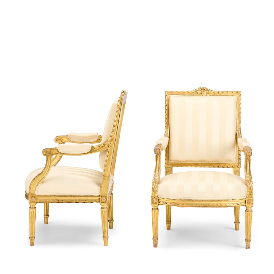 A pair of French carved giltwood fauteuilsLate 19th century in the Louis XVI style (2) - 3