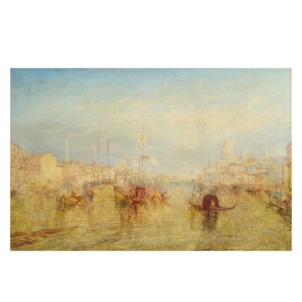 After Joseph Mallord William Turner, RA, 19th Century Venice, from the Porch of Madonna della Sa...: After Joseph Mallord William Turner, RA, 19th Century Venice, from the Porch of Madonna della Salute oil on canvas 90 x 134cm (35 7/16 x 52 3/4in). Footnotes: The present lot is derived from Turner's