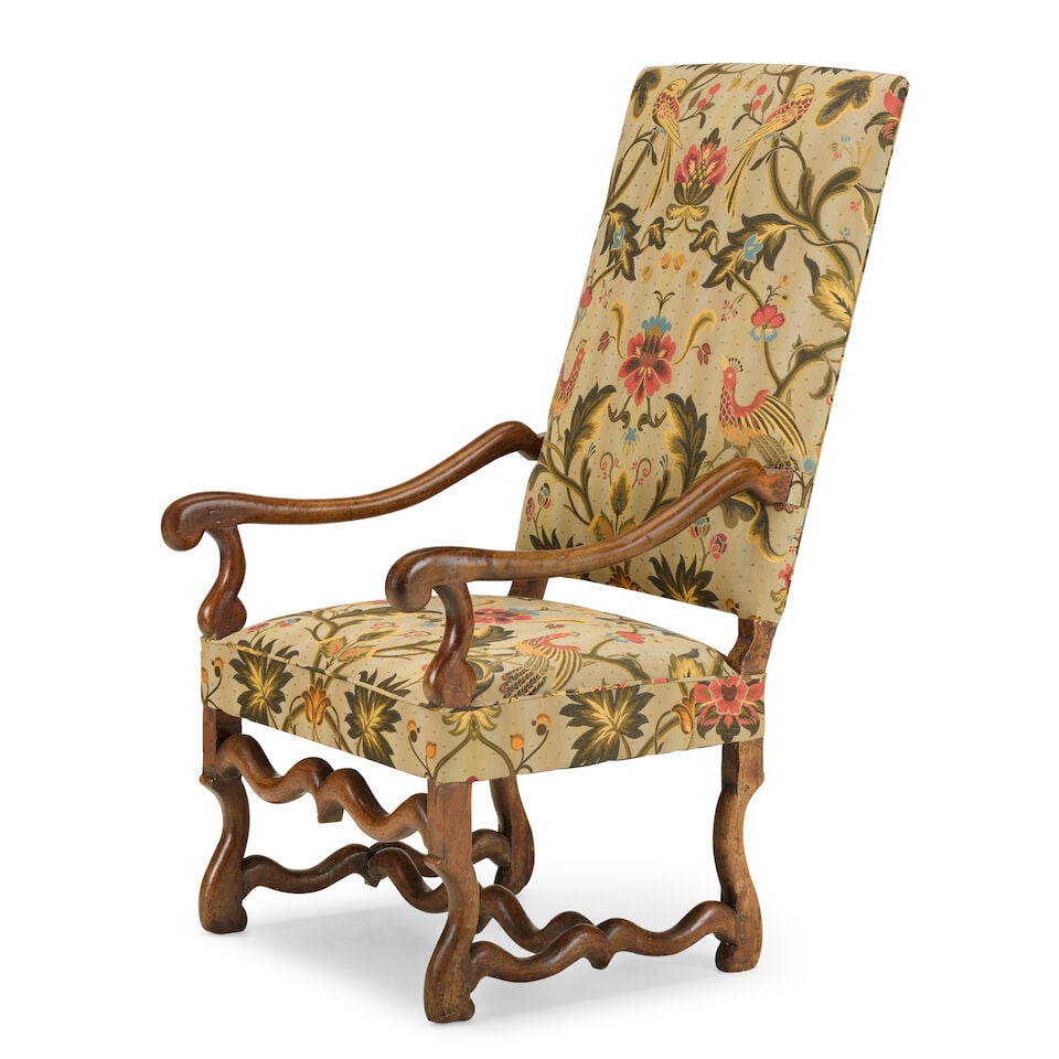 A French walnut 'Os de Mouton' fauteuilLate 17th century - 2