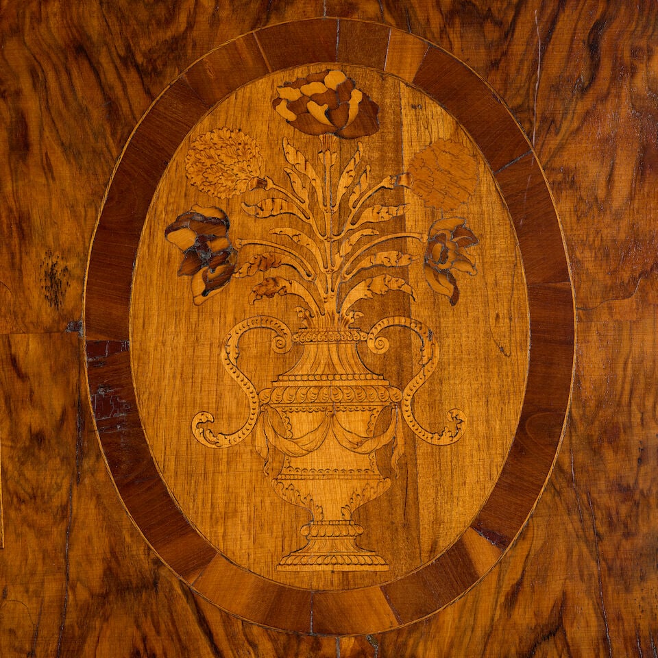 A large Dutch Colonial walnut, olivewood, satinwood, rosewood and marquetry cabinet on stand Ear... - 2