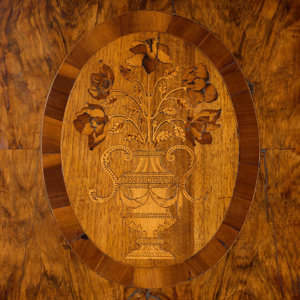 A large Dutch Colonial walnut, olivewood, satinwood, rosewood and marquetry cabinet on stand Ear... - 3