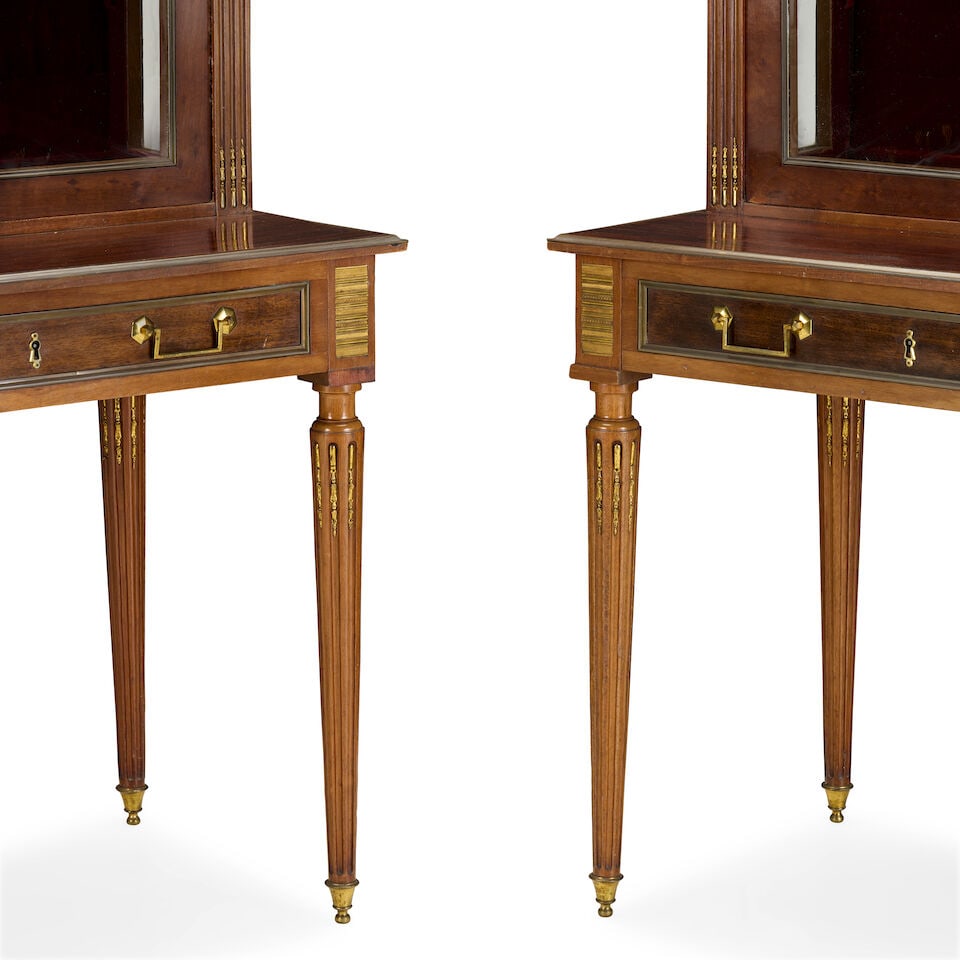 A pair of French mahogany and gilt brass mounted display cabinets on stands Early 20th century i... - 2