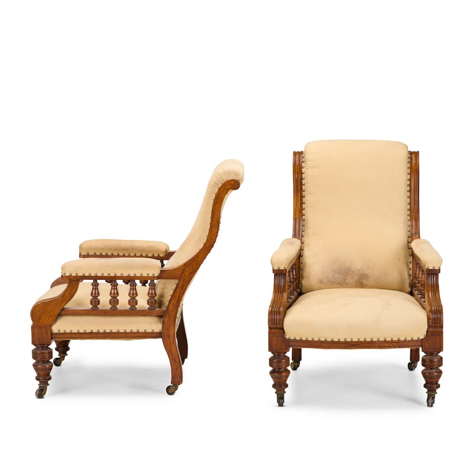 A pair of Victorian oak framed library armchairsLate 19th century (2) - 2