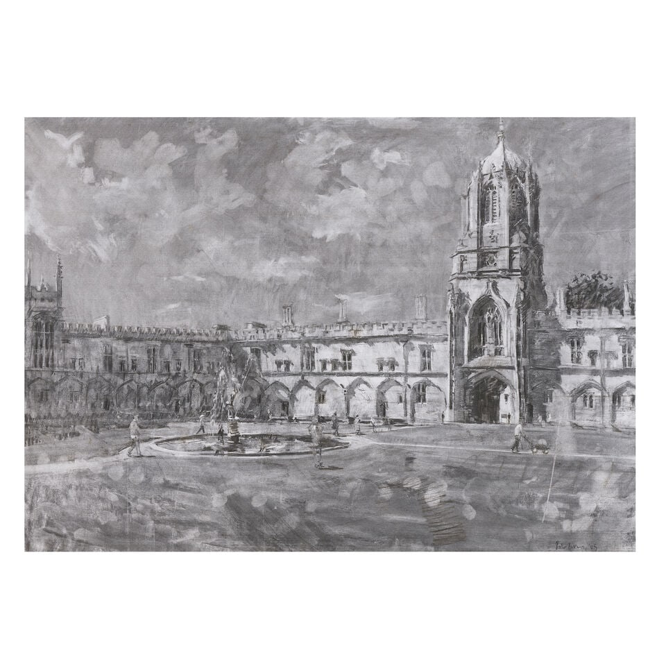 Peter Brown N.E.A.C. (British, born 1967) Tom Quad, Oxford: Peter Brown N.E.A.C. (British, born 1967) Tom Quad, Oxford signed and dated 'Peter Brown 05' (lower right) charcoal on paper 94.5 x 133cm (37 3/16 x 52 3/8in). This lot is subject to the following lot