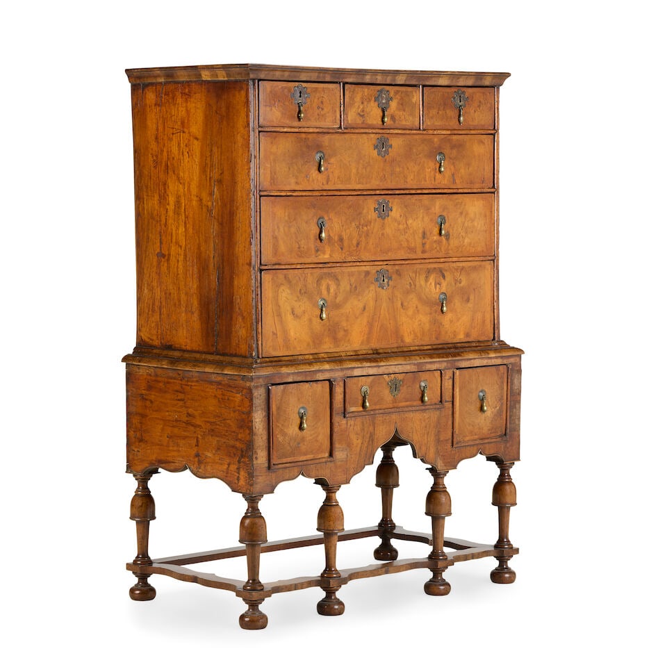 An early 18th century and later walnut chest on stand - 2