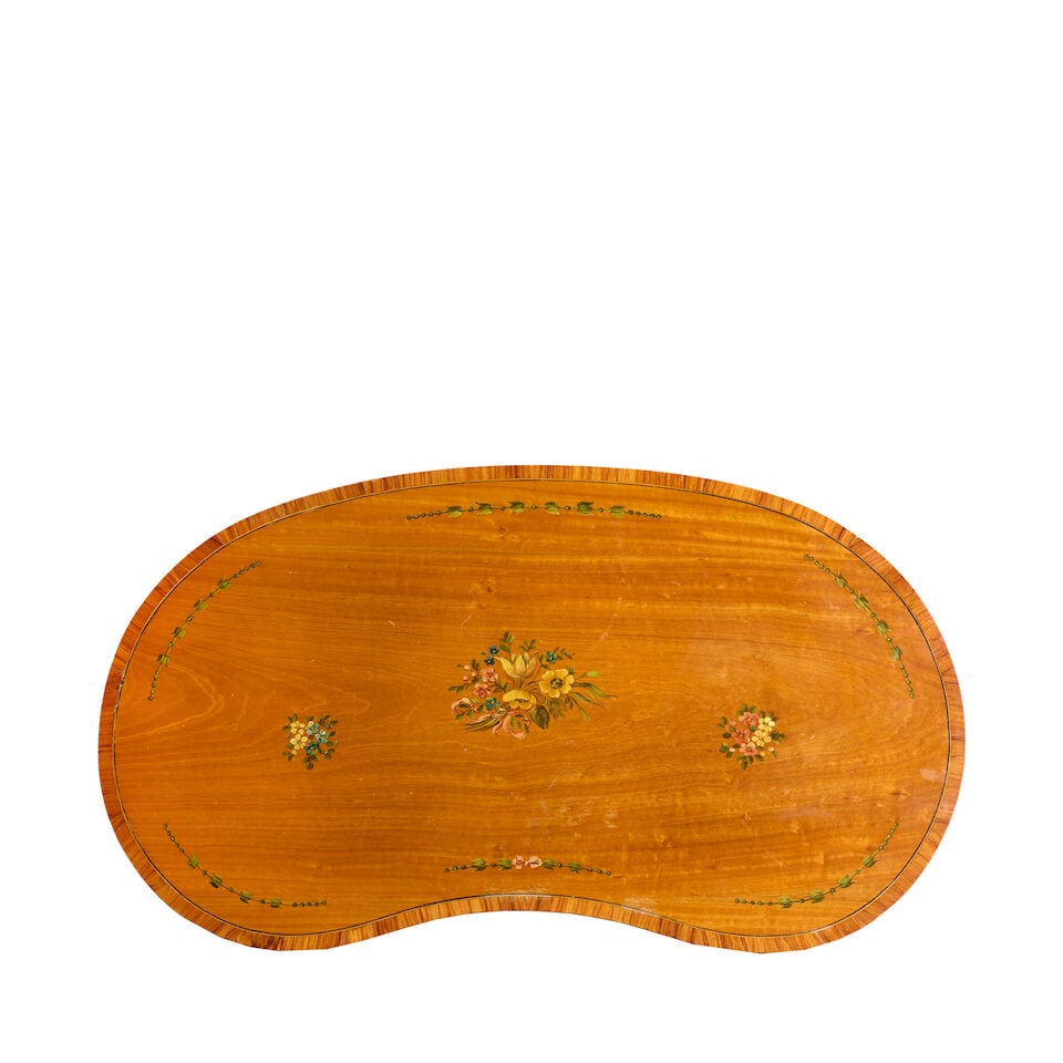 A pair of Edwardian satinwood, tulipwood crossbanded and polychrome decorated side tables Early... - 2