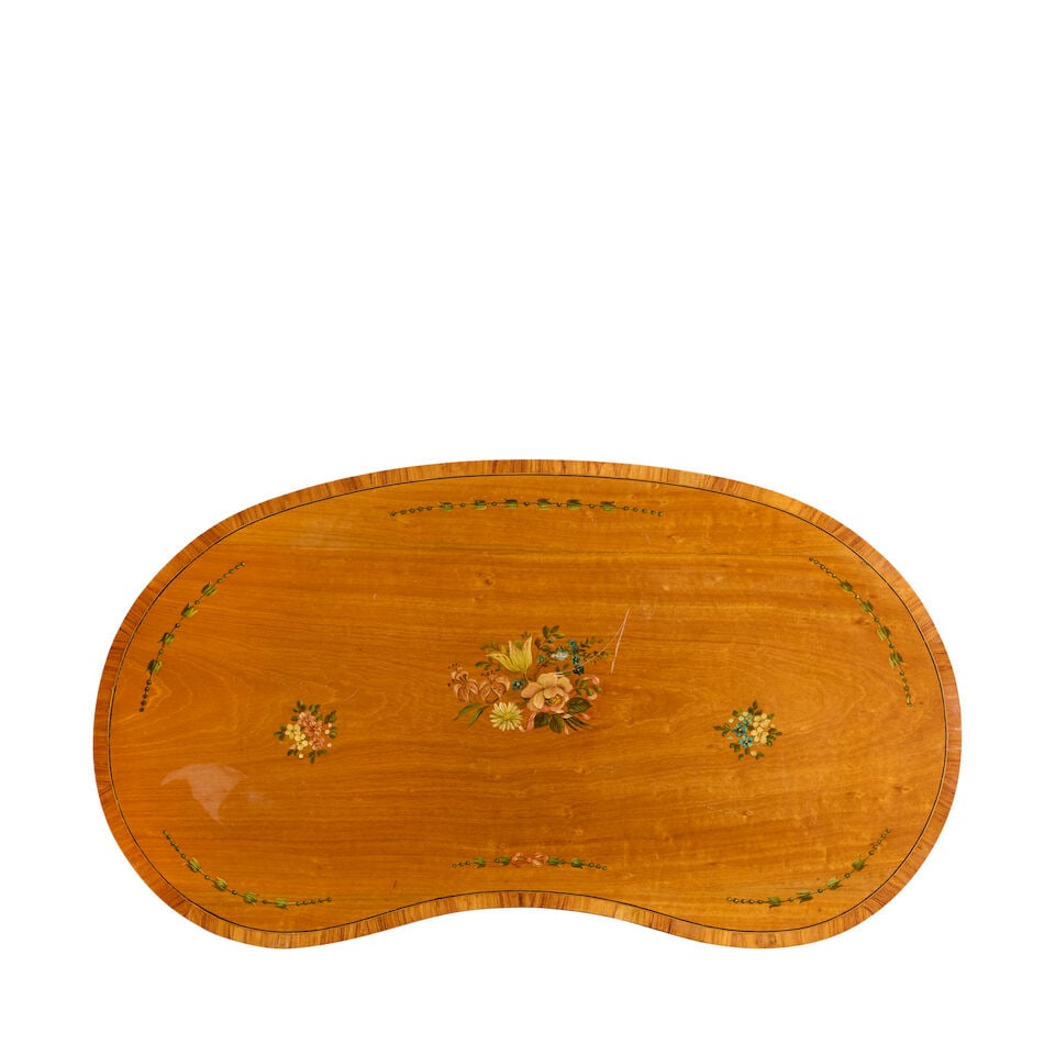 A pair of Edwardian satinwood, tulipwood crossbanded and polychrome decorated side tables Early... - 3