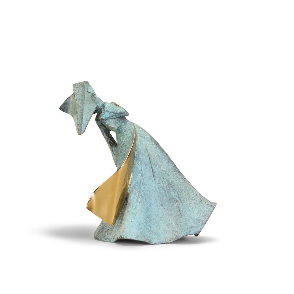 Philip Jackson (British, born 1944) Gale Force Nun (Small) 25.5cm (10 1/16in) high (Cast by Lunt...: Philip Jackson (British, born 1944) Gale Force Nun (Small) signed, numbered and stamped with foundry mark 'JACKSON 8/8' (to reverse of sculpture) bronze with a green and cupric patina, and polished br