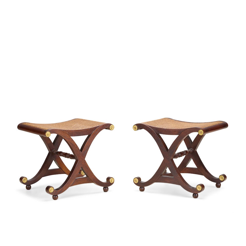 A pair of mahogany and parcel gilt X-framed stoolsLate 19th century (2) - 2