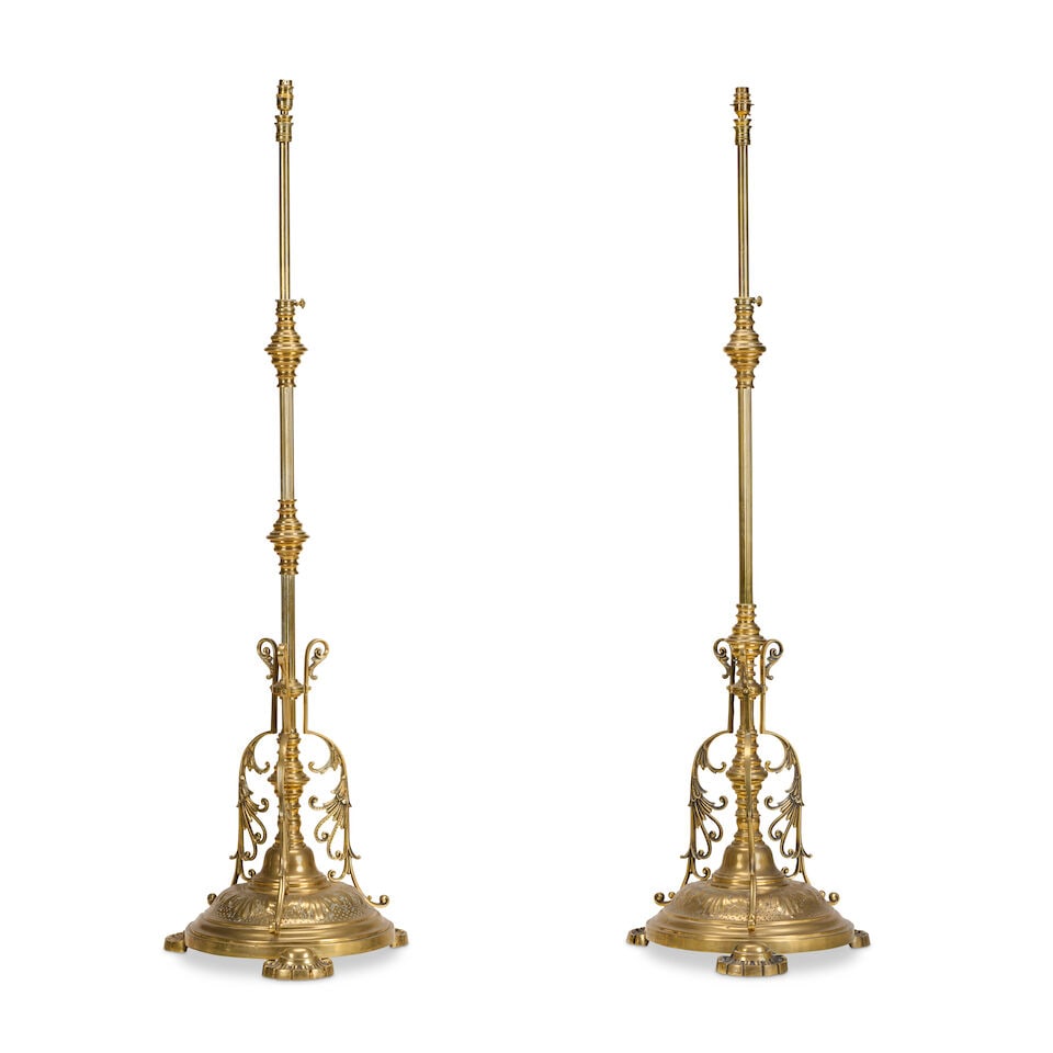 A pair of brass adjustable standard lamps Early 20th century (2) - 4