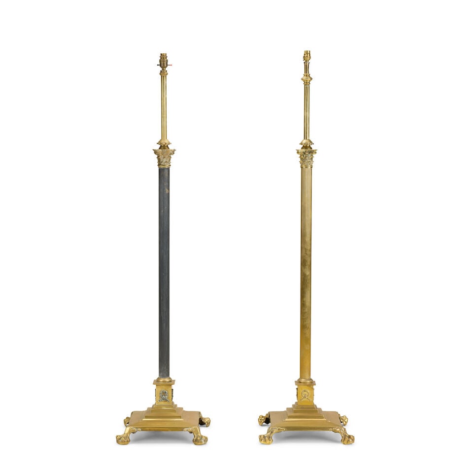 A near pair of brass Corinthian column standard lamps First quarter 20th century (2) - 2