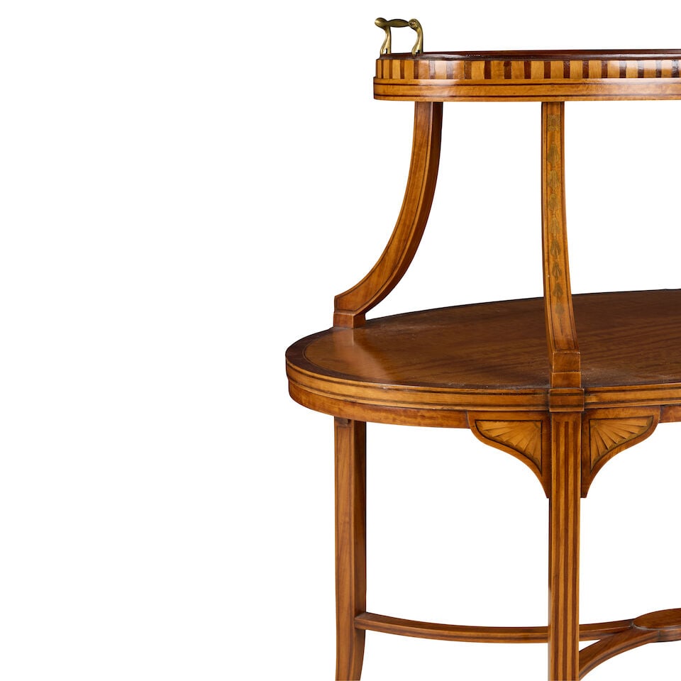 A late 19th century satinwood, mahogany crossbanded and inlaid tray top etagère - 2