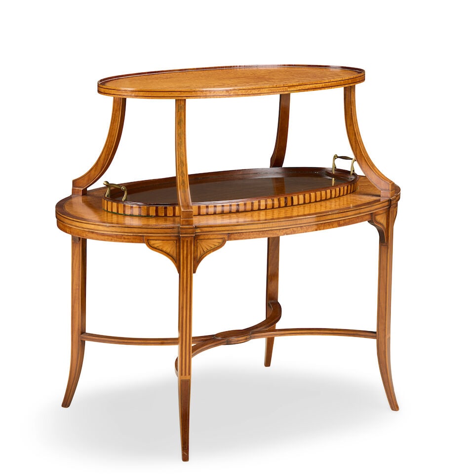 A late 19th century satinwood, mahogany crossbanded and inlaid tray top etagère - 3