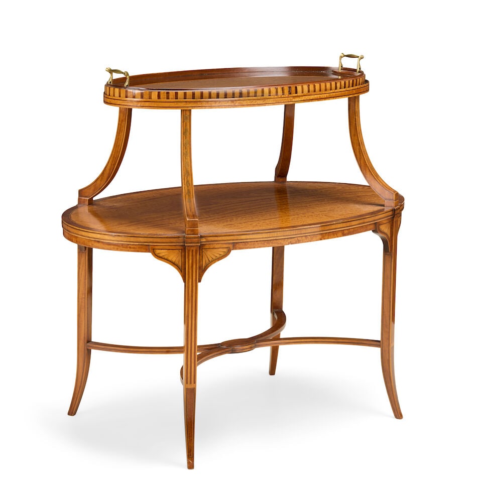 A late 19th century satinwood, mahogany crossbanded and inlaid tray top etagère - 4
