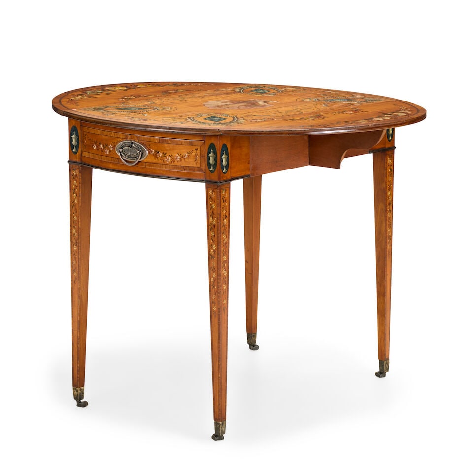 A George III satinwood, tulipwood crossbanded and later polychrome decorated Pembroke table Late... - 3