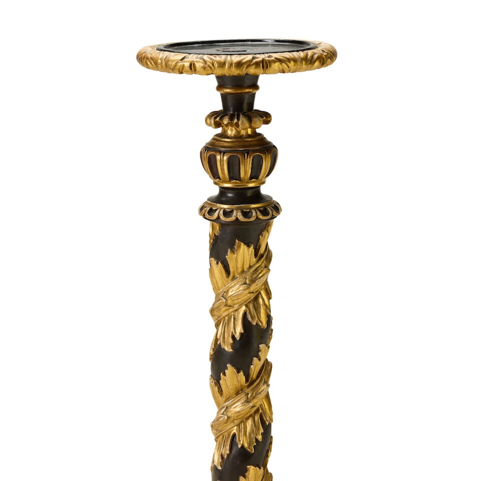 A pair of Italian ebonised and carved giltwood and gesso torchères Late 19th century (2) - 4
