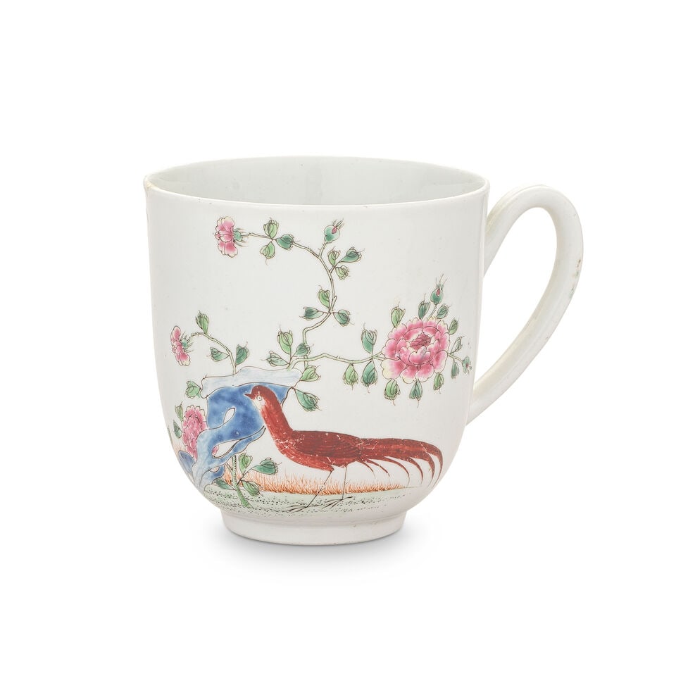 A Worcester cider jug and a coffee cup, circa 1754 - 3