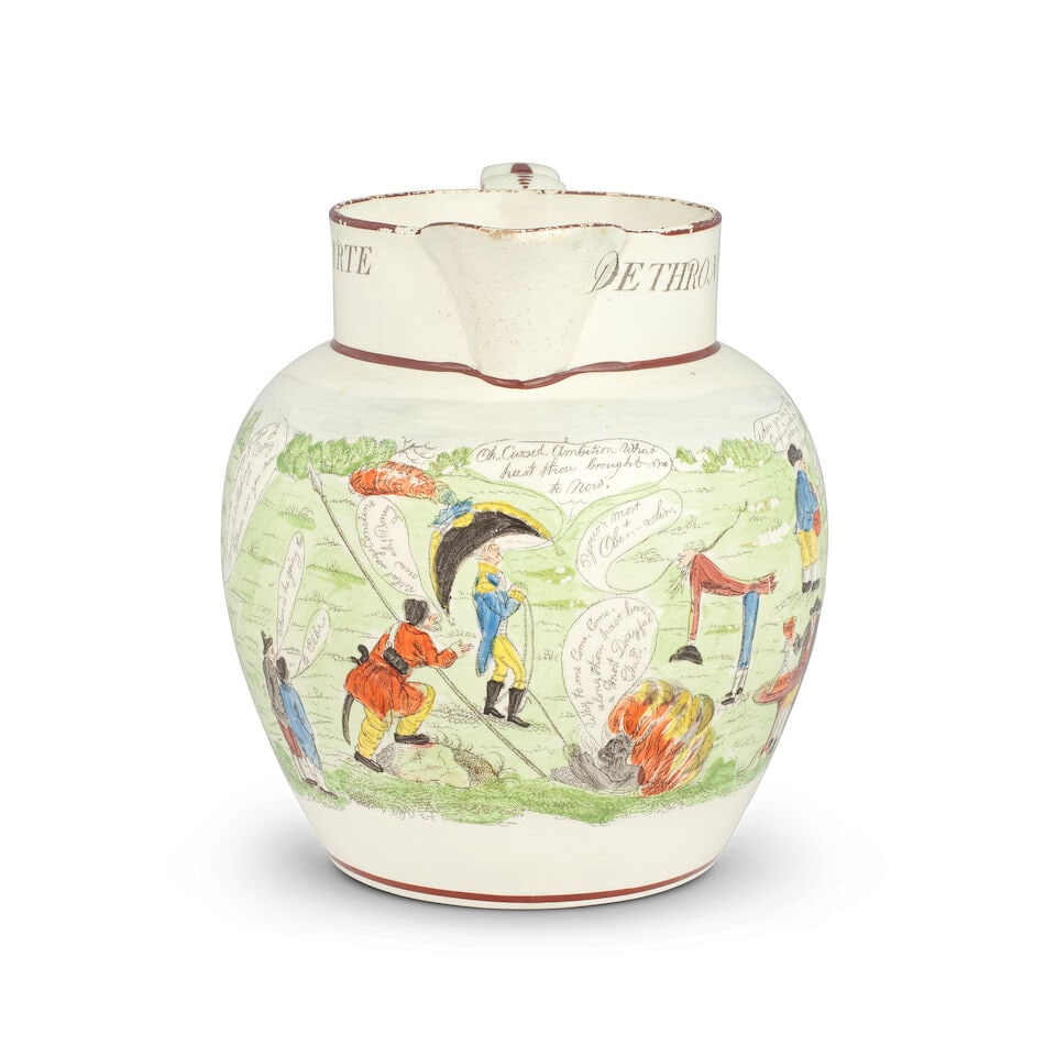 'Bonaparte Dethron'd': A rare Swansea (Cambrian Pottery) pearlware jug, circa 1814 (1 of 3)