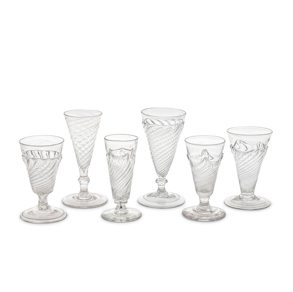Six short or 'dwarf' ale glasses, 18th century (1 of 1)