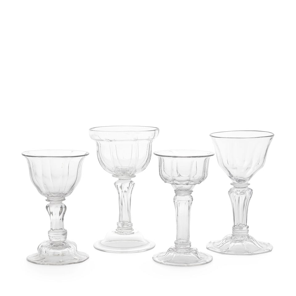 Four good moulded stem sweetmeat or champagne glasses, circa 1740-50 (1 of 1)