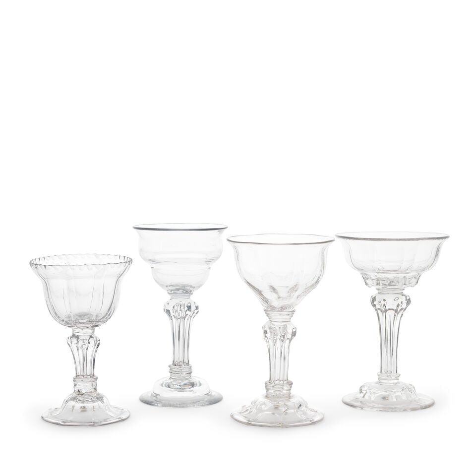Four moulded stem sweetmeat or champagne glasses, circa 1740-50 (1 of 1)
