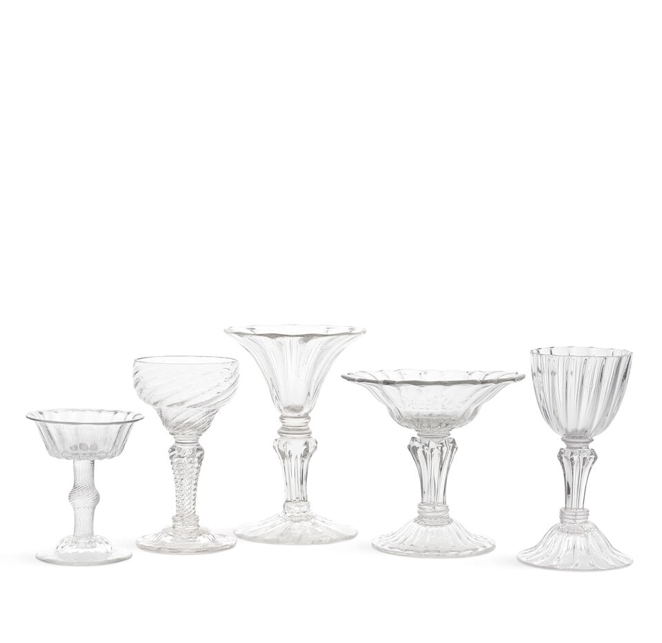 Three attractive moulded stem sweetmeat glasses and two incised twist sweetmeat glasses, circa 1... (1 of 1)
