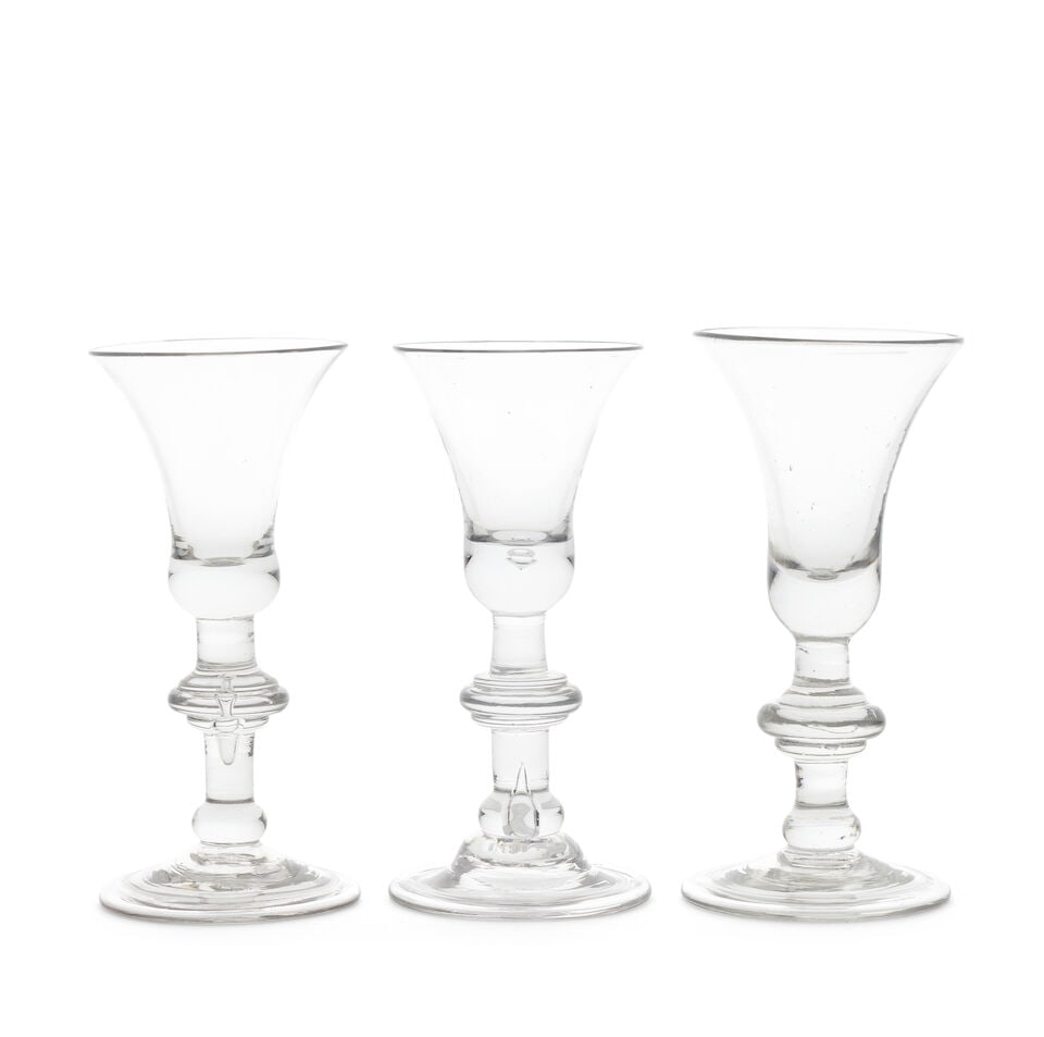 Three similar baluster wine glasses, circa 1720-30 (1 of 1)