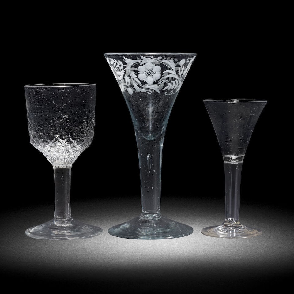 Two plain stem goblets and a hollow-stem 'excise' wine glass, circa 1740-50 (1 of 1)