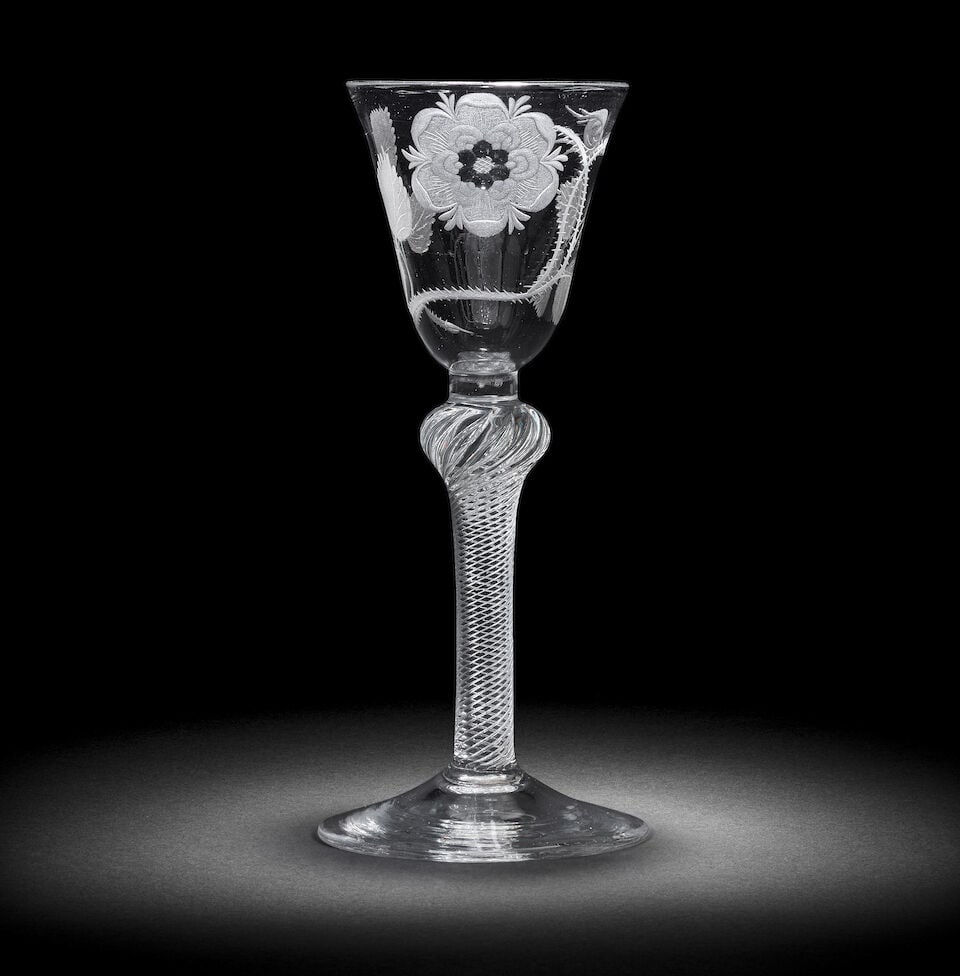 A Jacobite engraved airtwist wine glass, circa 1750 (1 of 1)