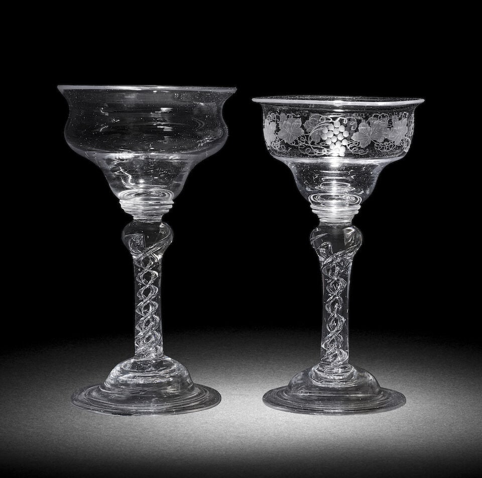 Two fine airtwist sweetmeat or champagne glasses, circa 1750 (1 of 1)