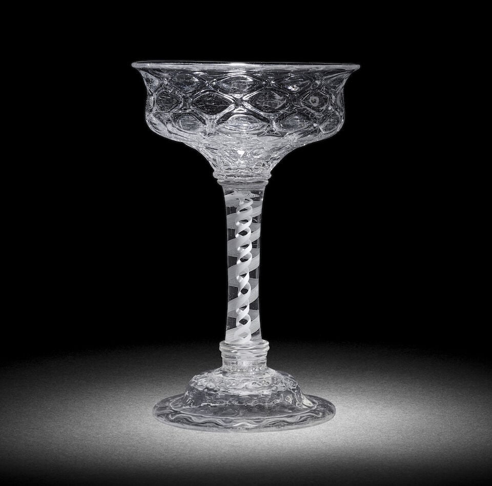 A rare opaque twist sweetmeat or champagne glass, circa 1765 (1 of 1)