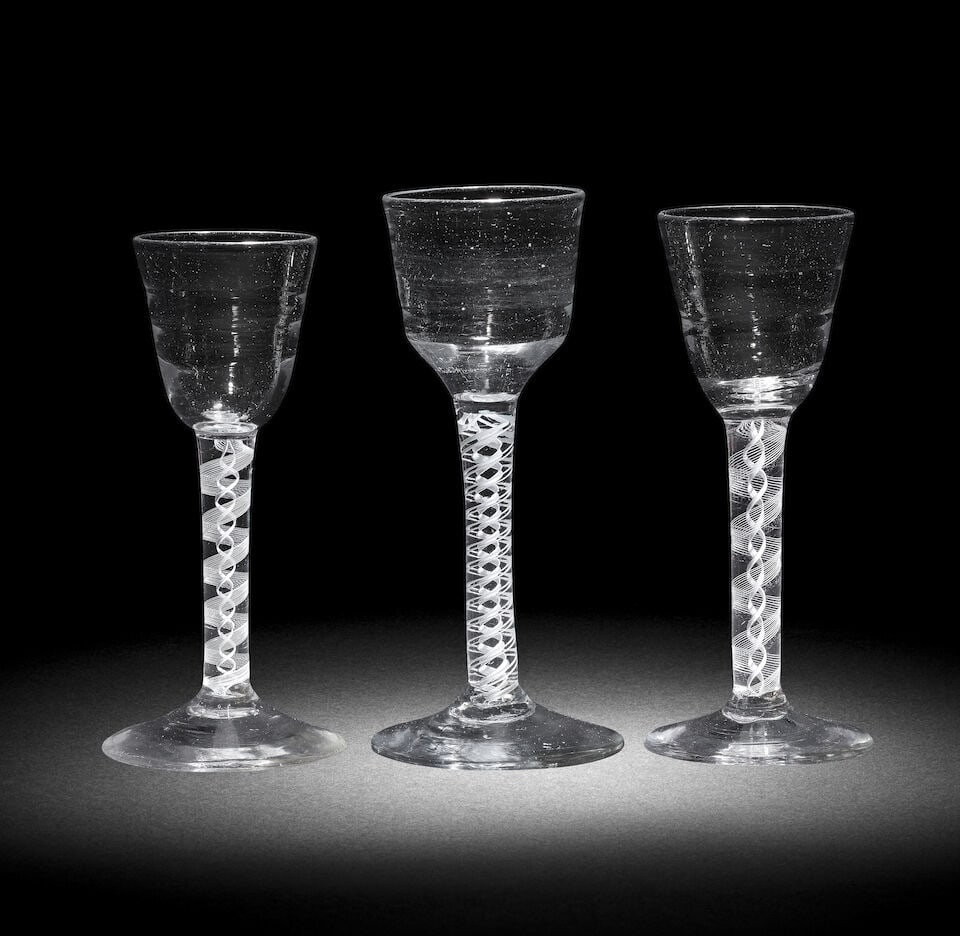 Three good 'Lynn' opaque twist wine glasses, circa 1765 (1 of 1)