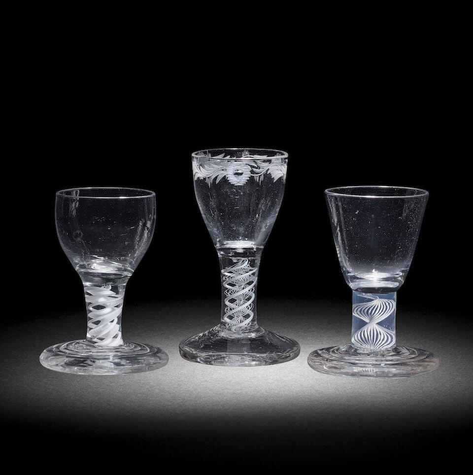 Three opaque twist firing glasses, circa 1765 (1 of 1)