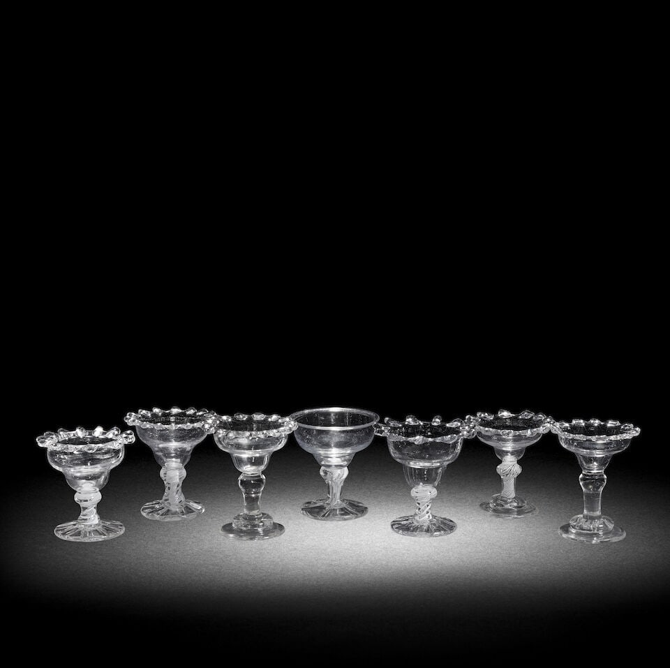 Two baluster sweetmeat glasses and five opaque twist sweetmeat glasses, circa 1750-65 (1 of 1)