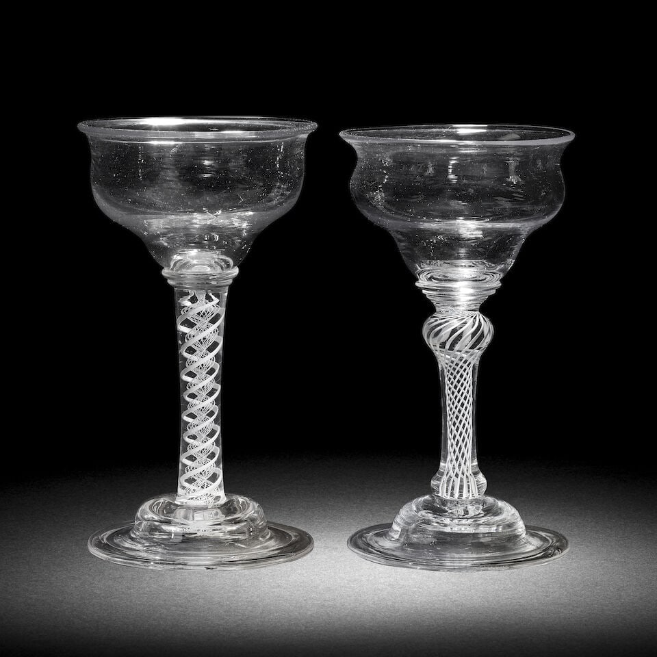Two good opaque twist sweetmeat or champagne glasses, circa 1765 (1 of 1)
