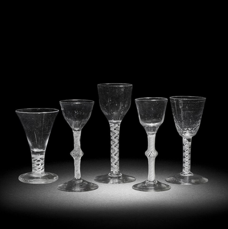 Five interesting opaque twist wine glasses, circa 1765 (1 of 1)
