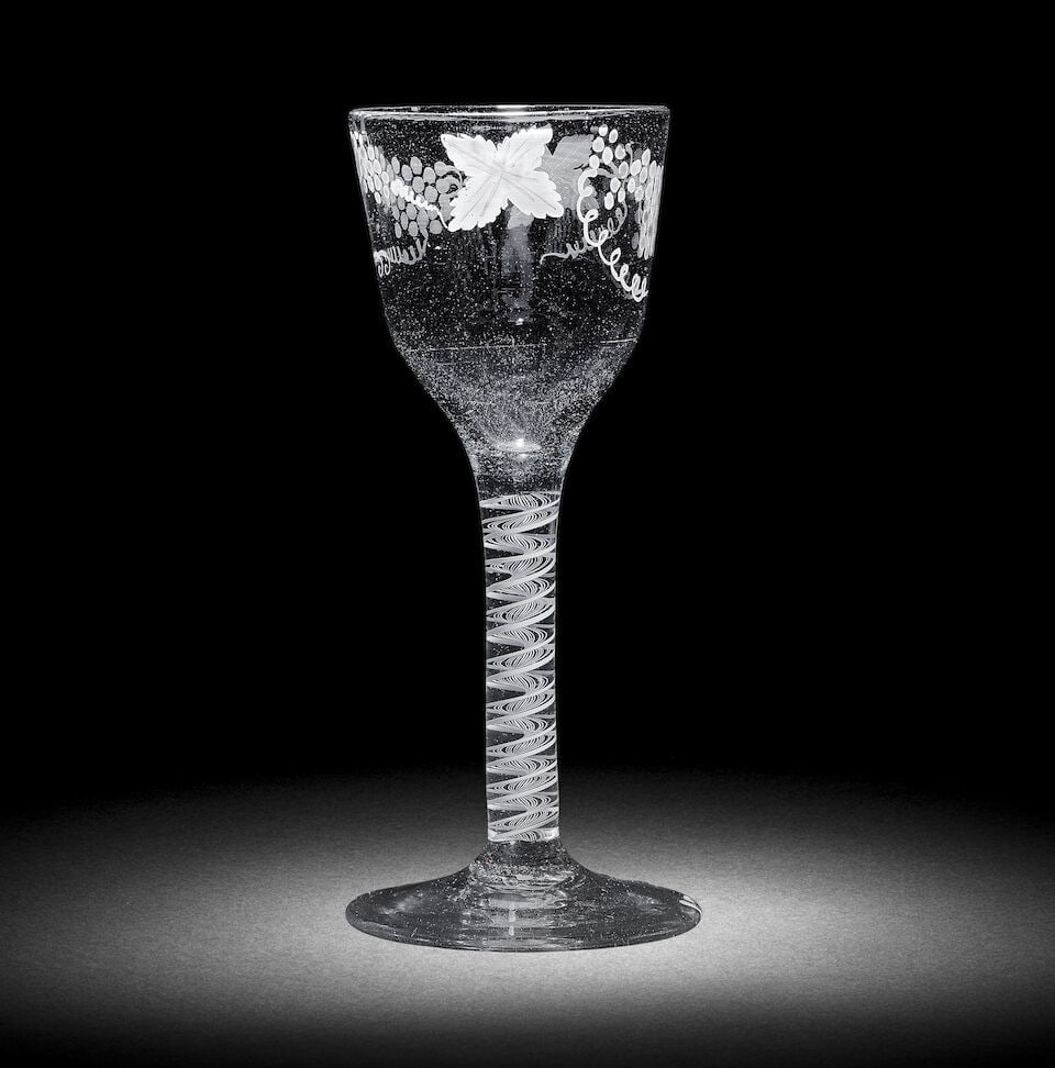 A Continental enamelled opaque twist wine glass, circa 1765 (1 of 1)