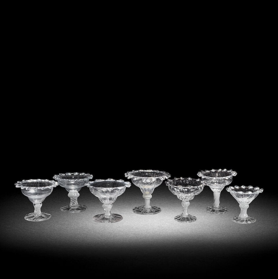 Seven opaque twist sweetmeat glasses, circa 1765 (1 of 1)