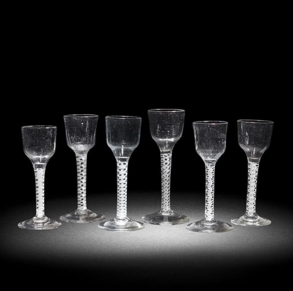 Six opaque twist wine glasses, circa 1765 (1 of 1)