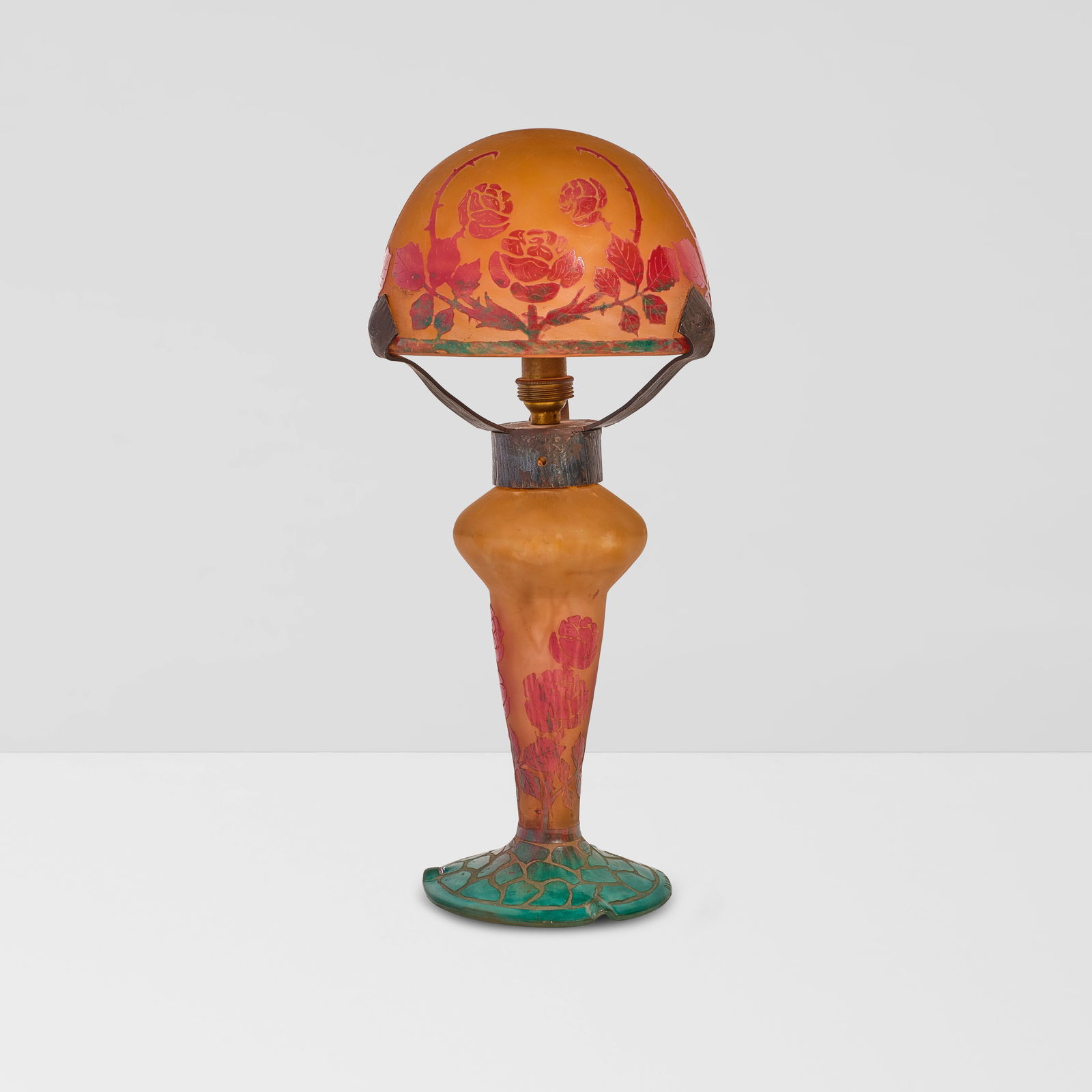 DAUM (FOUNDED 1825) Table Lampcirca 1910wheel-carved cameo glass, wrought iron, etched 'Daum Nan... (1 of 1)
