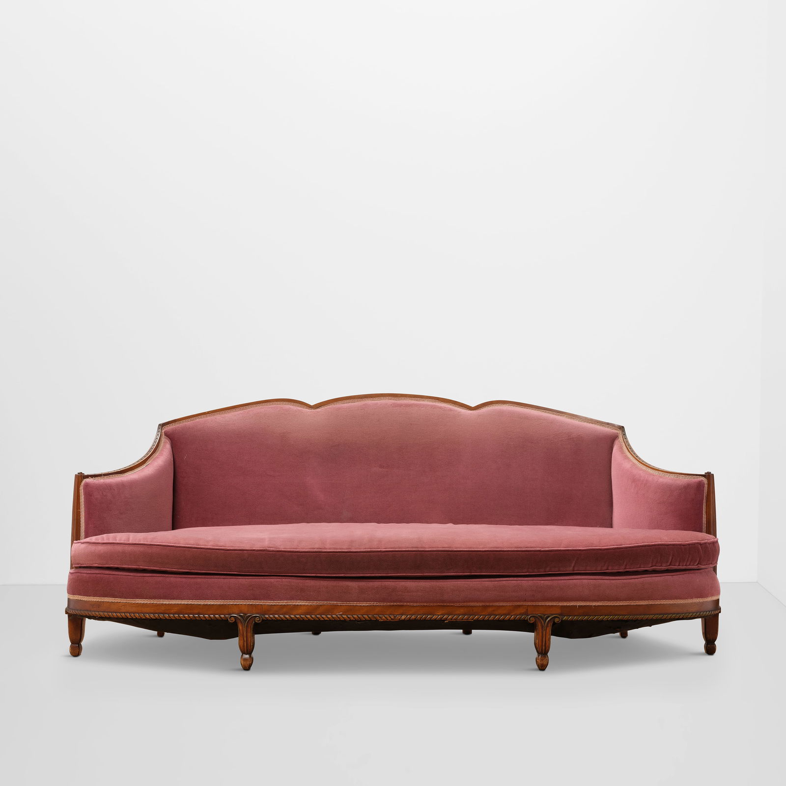 ATTRIBUTED TO LOUIS SÜE (1875-1968) AND ANDRE MARE (1885-1932) Canapecirca 1923carved mahog...: ATTRIBUTED TO LOUIS SÜE (1875-1968) AND ANDRE MARE (1885-1932) Canape circa 1923 carved mahogany, velvet upholstery height 35in (89.9cm); width 83in (210.8cm); depth 35in (89.9cm) Footnotes: Lite