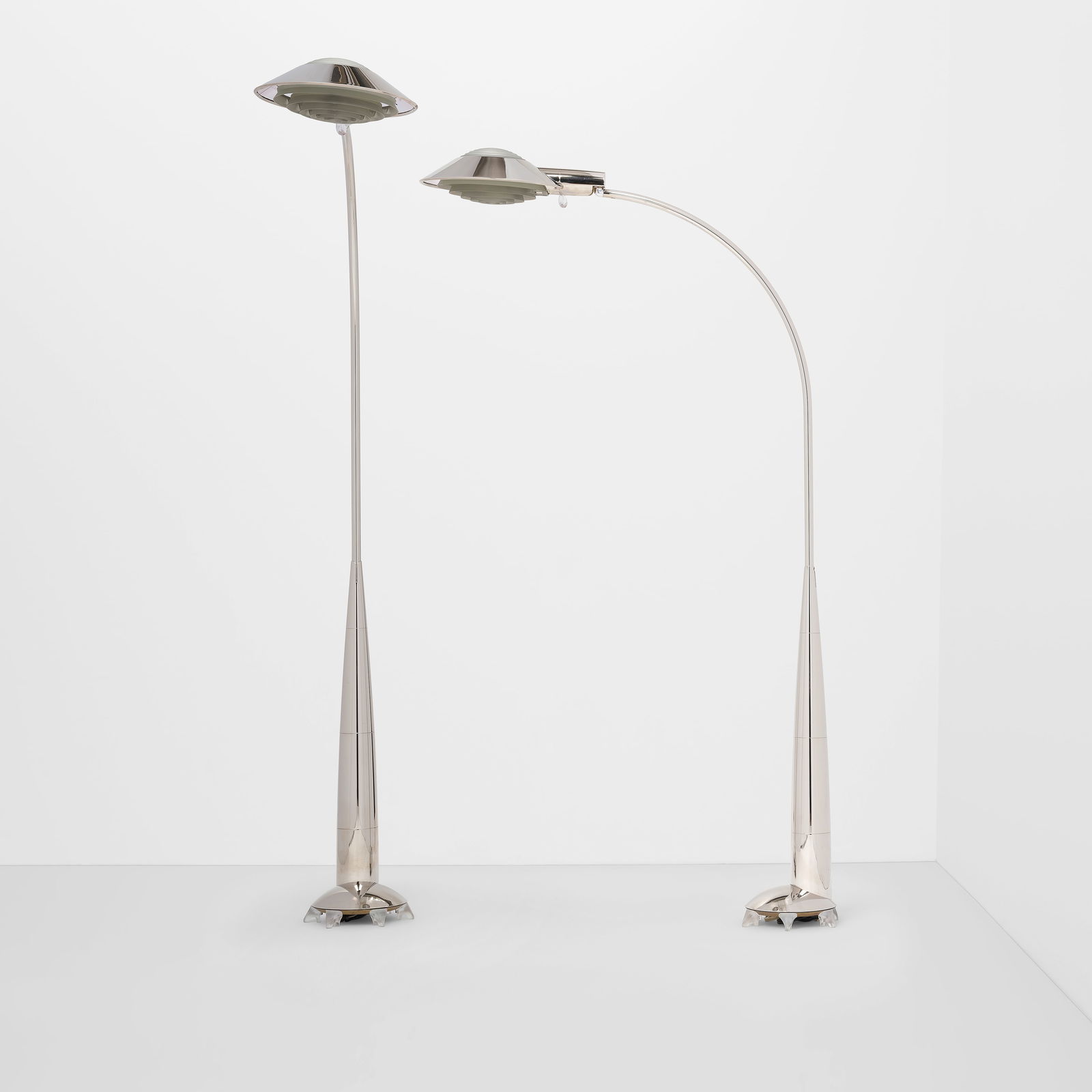 CEDRIC HARTMAN (BORN 1929) Pair of Floor Lampscirca 1980chromed metal, powder-coated aluminum, a...: CEDRIC HARTMAN (BORN 1929) Pair of Floor Lamps circa 1980 chromed metal, powder-coated aluminum, acrylic, each machine-etched 'CEDRIC HARTMAN INC - OMAHA - MADE IN USA' on underside height 43 1/2in (1