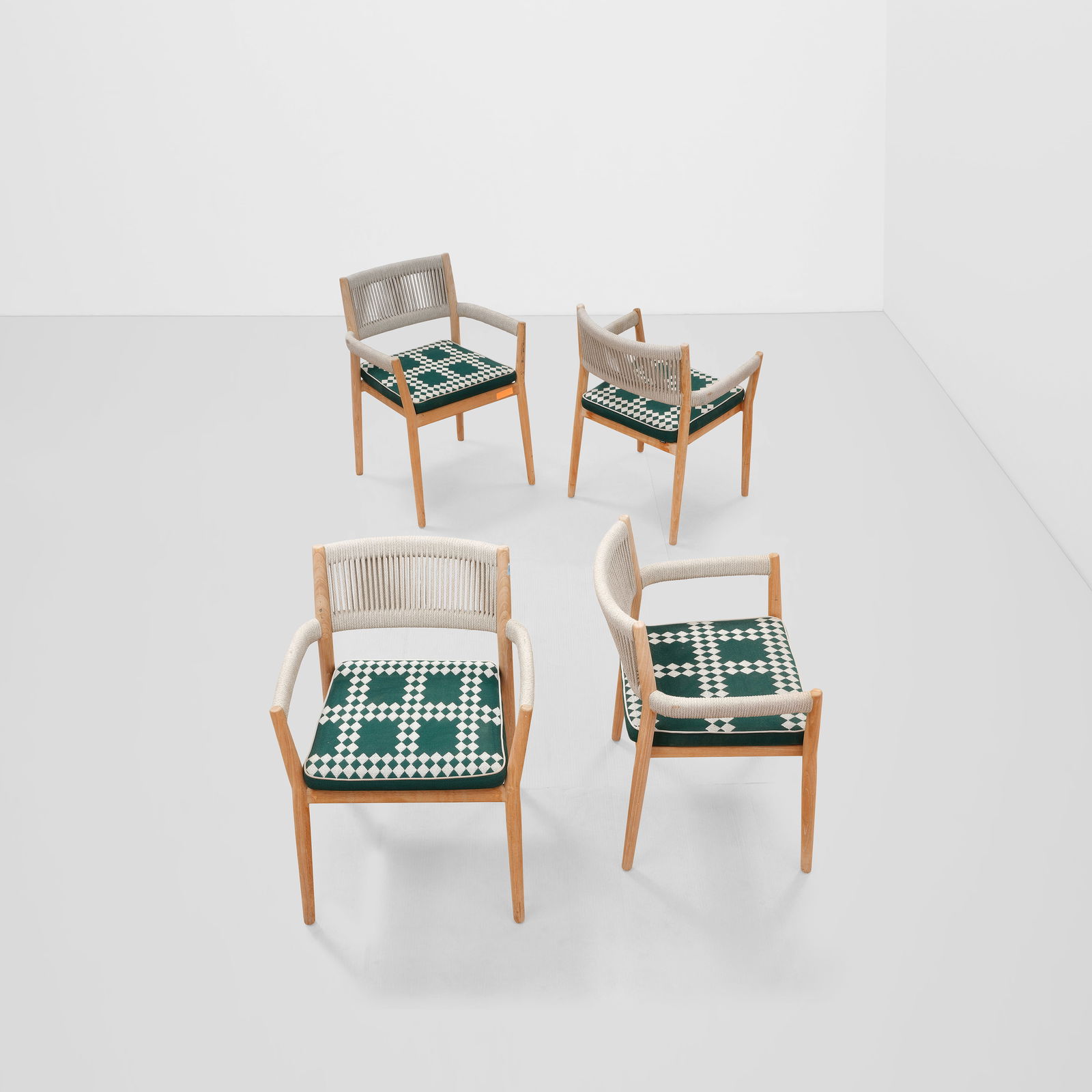 RODOLFO DORDONI (1954-2023) Four 'Dine Out' Armchairscirca 2020for Cassina, teak, rope, upholste... (1 of 1)