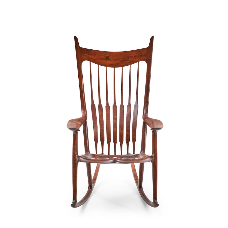 SAM MALOOF WOODWORKER ROCKING CHAIR Alta Loma, California, 2012, walnut, ebony, carved on unders... - 4