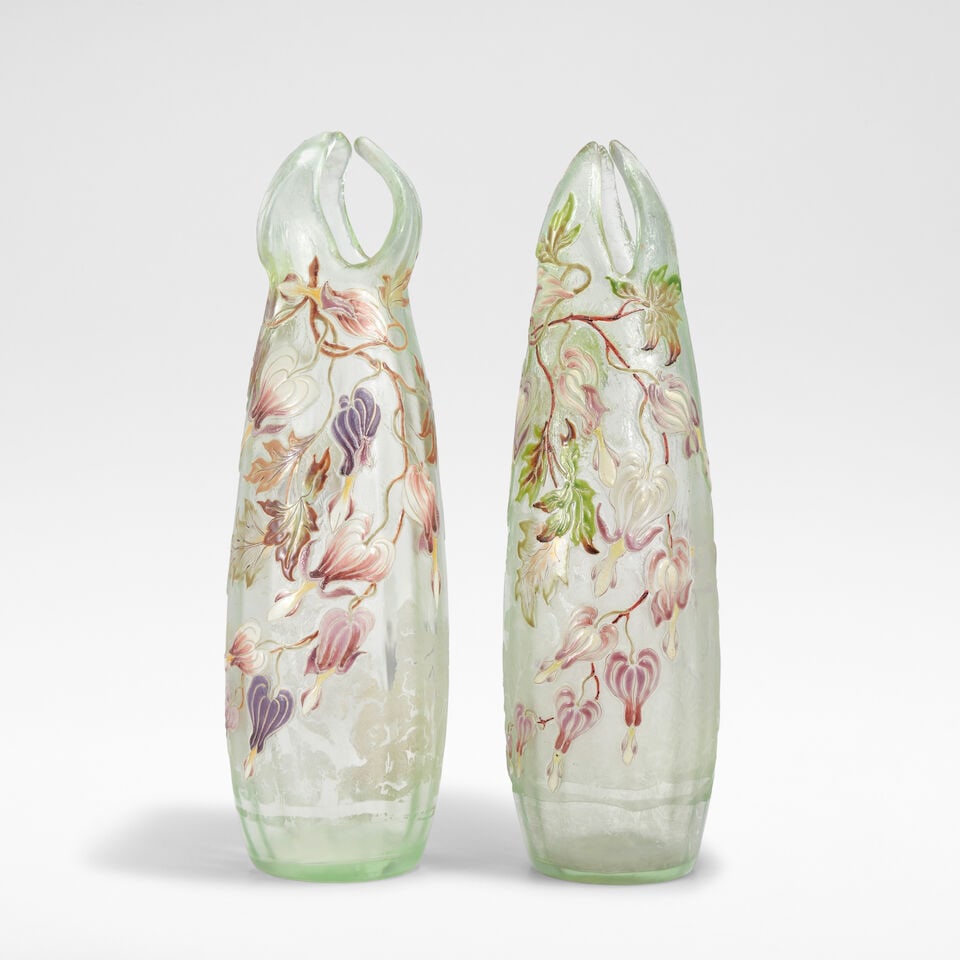 ÉMILE GALLÉ (1846-1904) NEAR PAIR OF 'CŒUR DE MARIE' ANEMONE VASES Nancy, France,... - 2