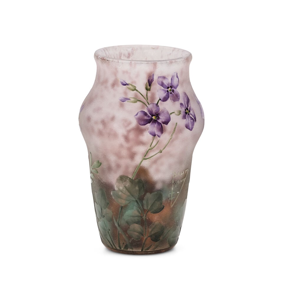 DAUM NANCY BUD VASE Nancy, France, circa 1905, acid-etched and enameled glass, etched mark 'Daum... (1 of 5)