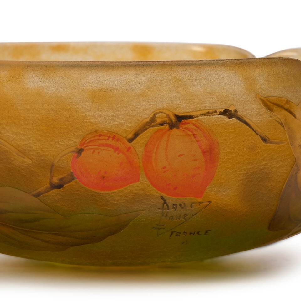 DAUM NANCY BOWL Nancy, France, circa 1900, acid-etched and enameled glass, acid-etched mark 'DAU... - 2