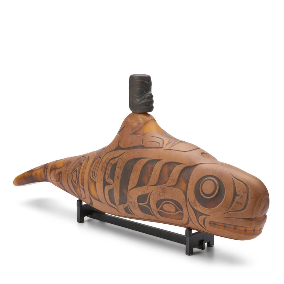 PRESTON SINGLETARY (BORN 1963) WHALE RIDER Washington, 2011, blown and sand-carved glass, signed...: PRESTON SINGLETARY (BORN 1963) WHALE RIDER Washington, 2011, blown and sand-carved glass, signed and dated 'Preston Singletary 2011,' lg. 20 1/2, ht. 9, total ht. with stand 10 1/8 in. Footnotes: Prov