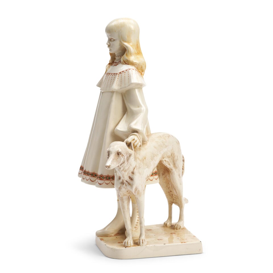 CHRISTIAAN JOHANNES VAN DER HOEF (1875-1933) FOR HAGA FIGURE OF A GIRL WITH BORZOI The Netherlan... - 2